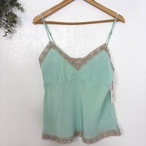 NWT Gold Hawk Tiffany Cami Mint Green Beaded Lace Silk Top Size L